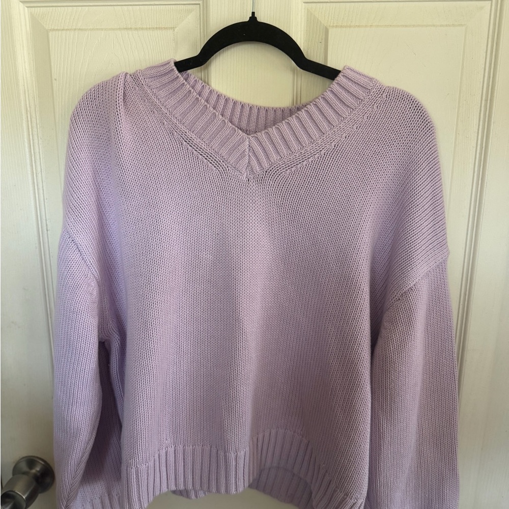 GAP 100% Cotton Lilac V-Neck Knit Sweater